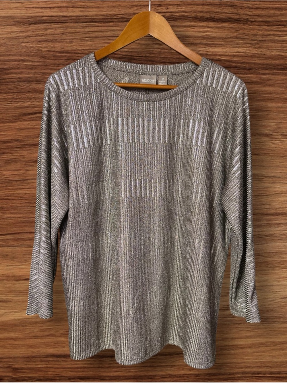 Chico’s Metallic Silver Knit Women's Long-Sleeve Top